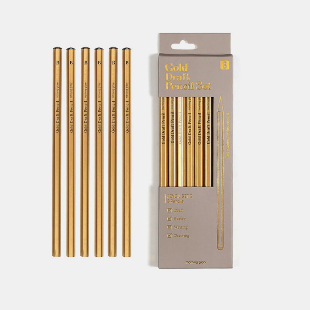 Morning Glory Gold Draft Pencil Set – 6 Pencils, 2B Graphite | Metrix Books Store