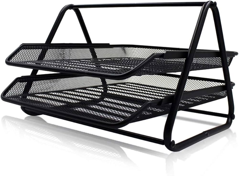 Panda Document Basket Tray – 2-Layer Mesh File Organizer | Black Stainless-Steel Desk Tray