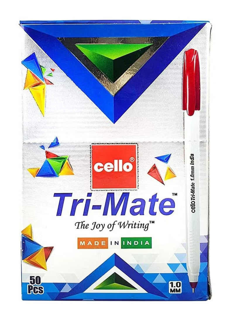Cello Tri-Mate Ballpoint Pen Blue, Black & Red 0.7mm (Pack of 50) | Smooth Writing Pens | Metrix Books Store