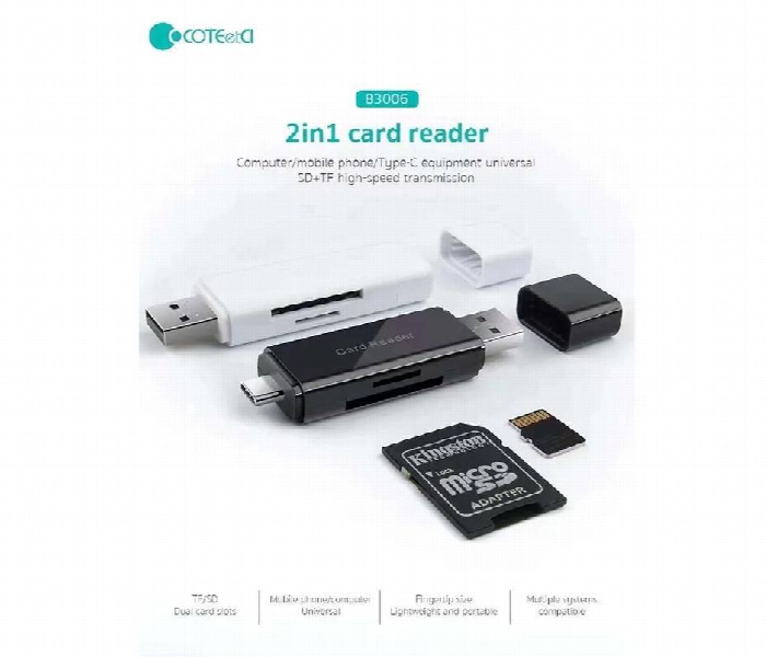 USB + Type-C 2-in-1 Card Reader | SD & TF Card Reader | USB 2.0 Dual Interface