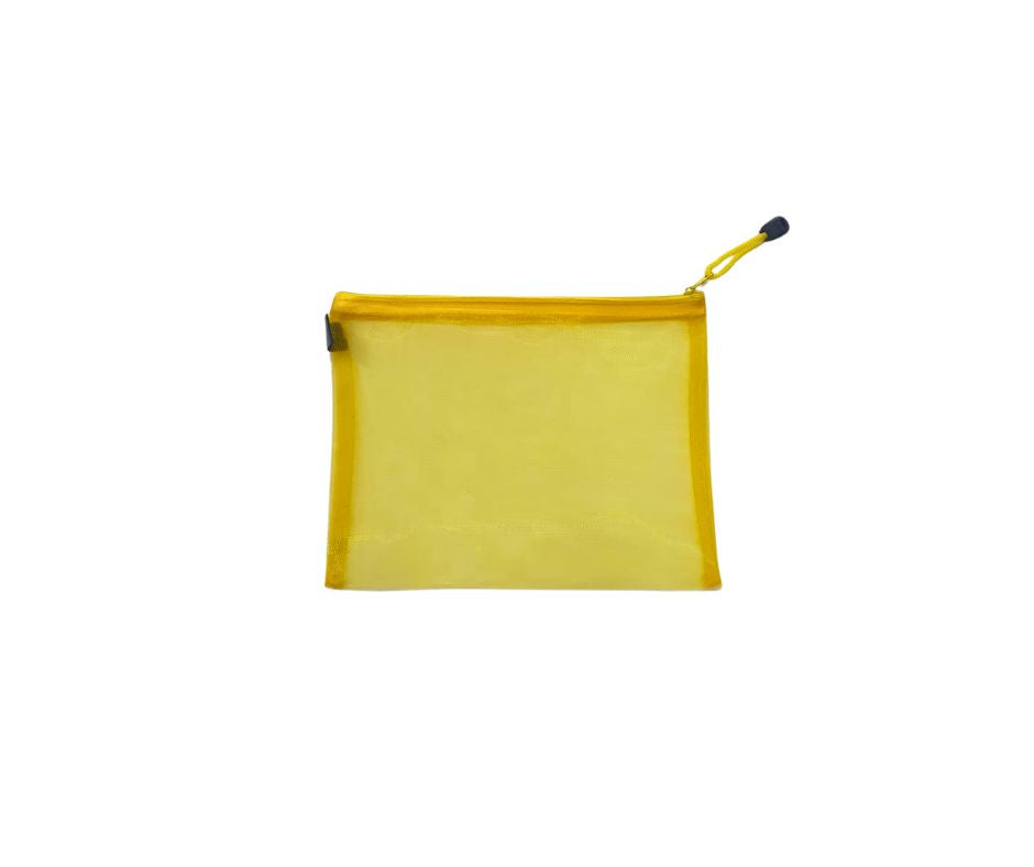 Yellow Zippered Mesh Document Bag – B5, PVC Mesh Organizer