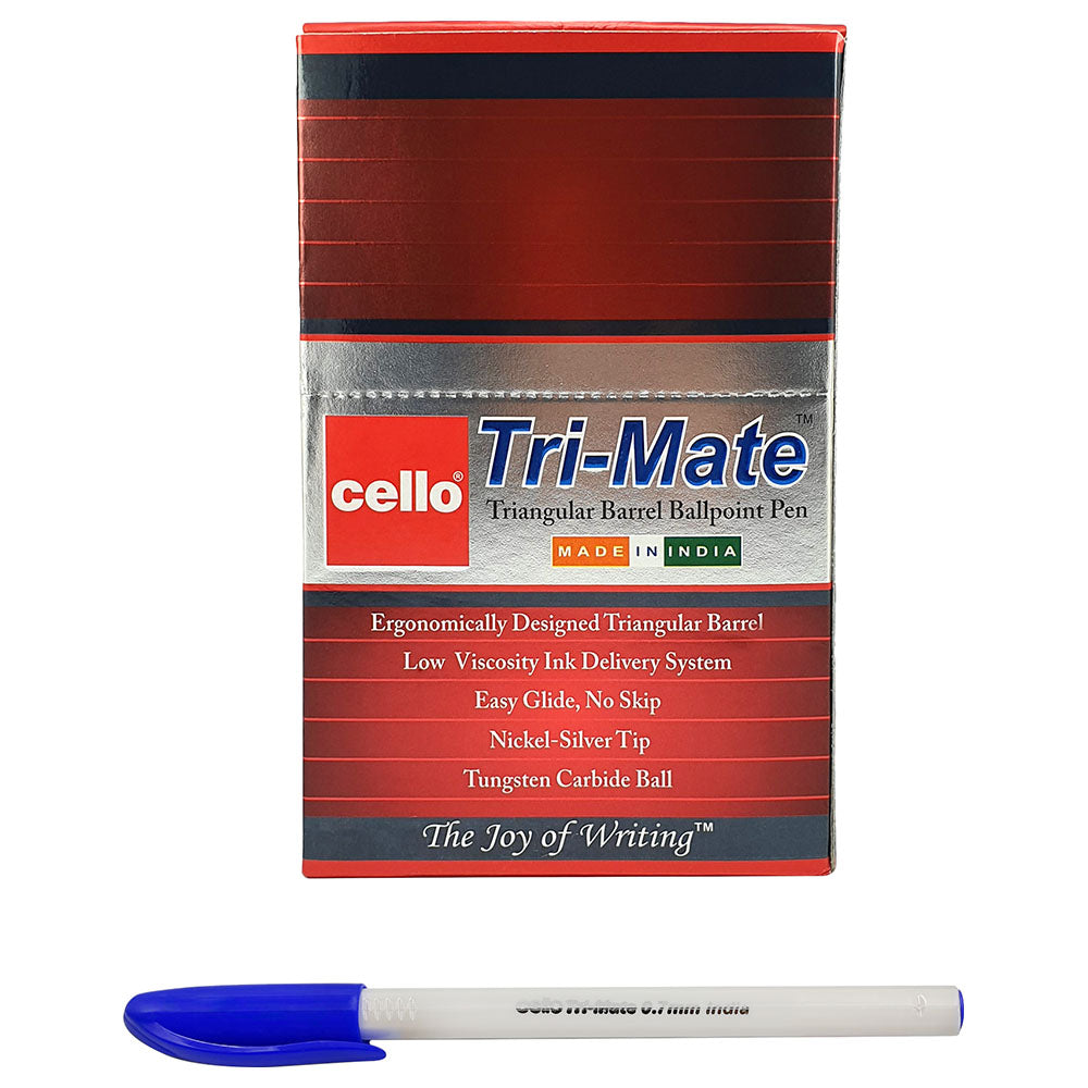 Cello Tri-Mate Ball Point Pen Blue , Black 0.7mm (Box of 50) | Smooth & Comfortable Writing | Metrix Books Store