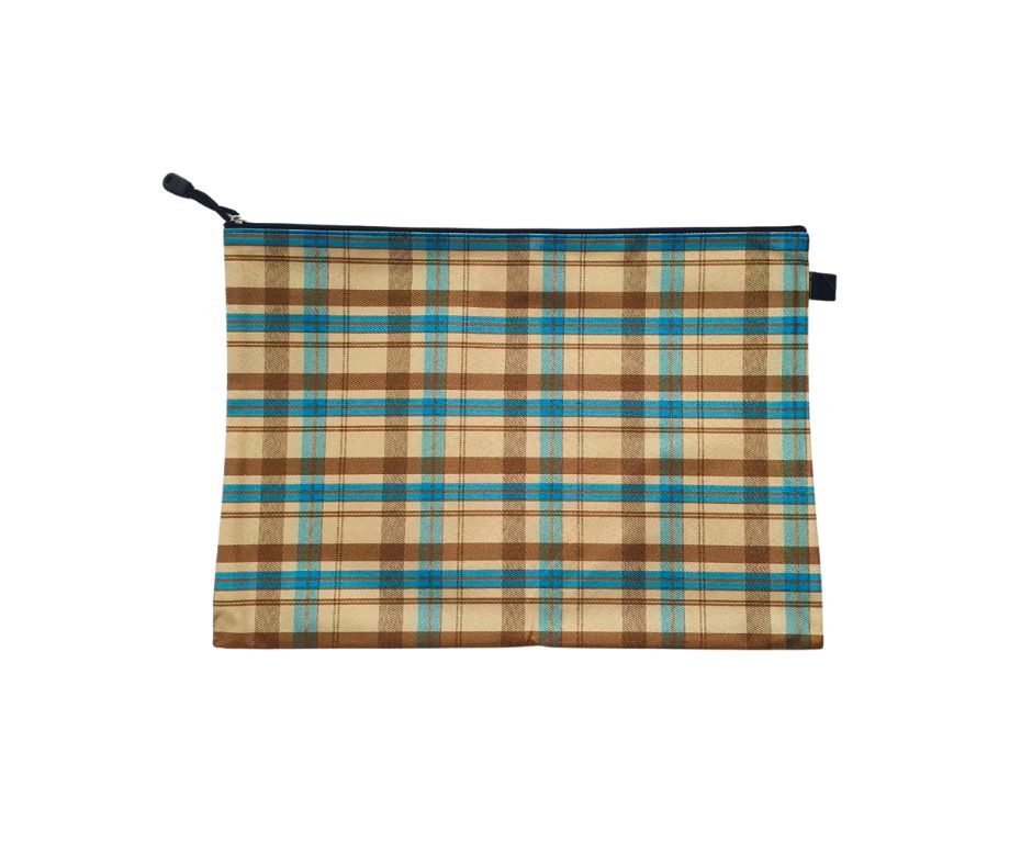 Brown & Blue Plaid Fabric Zipper Pouch – Multipurpose Bag