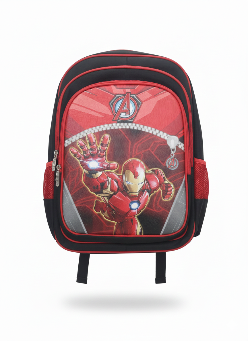 Kids Superhero-Themed School Backpack – Red & Black