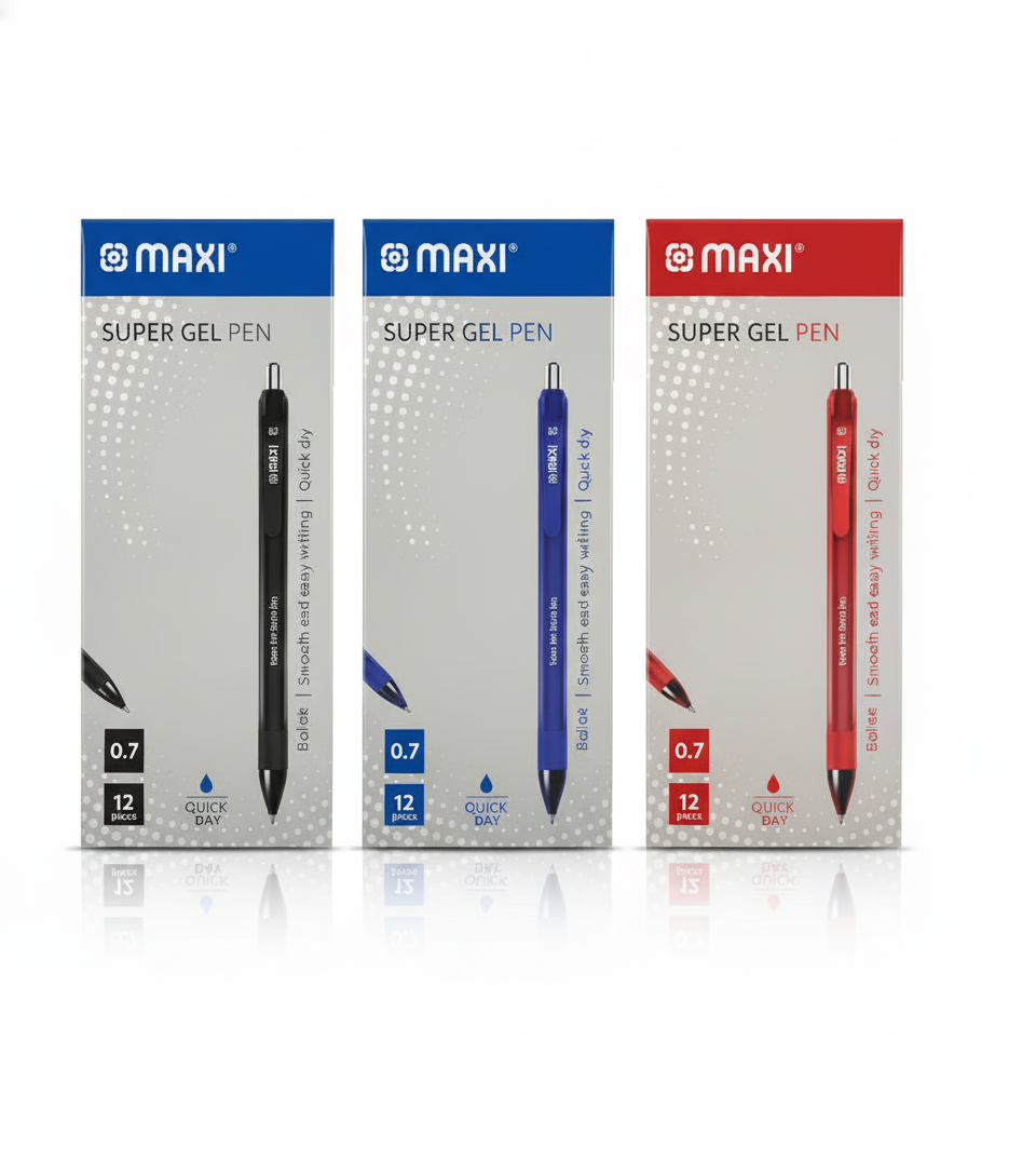 Maxi Gel Pen 0.7mm – Blue, Black & Red (Box of 12) | Smooth Writing | Metrix Books Store