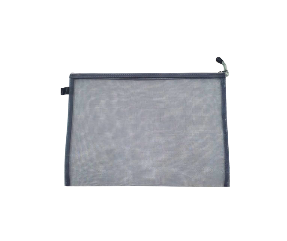 Gray A3 mesh zipper document bag made from translucent nylon