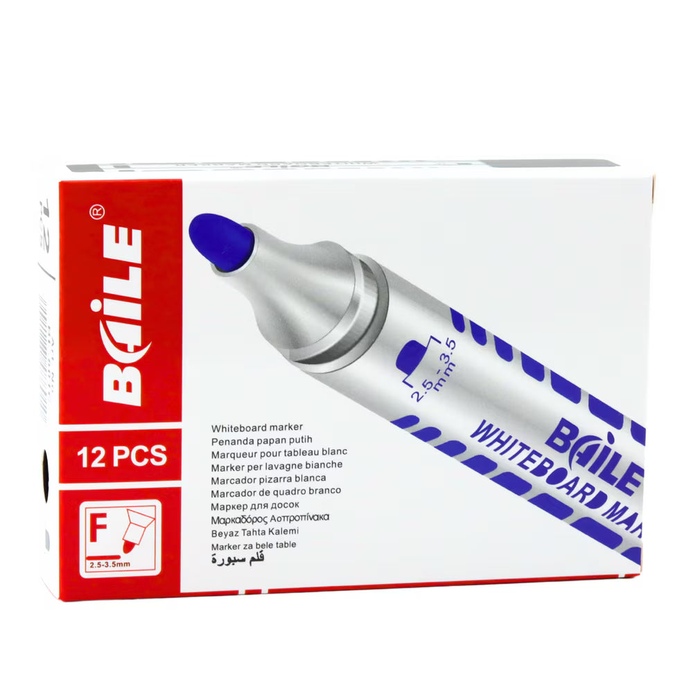 Baile 12-Pack Blue Whiteboard Markers – 2.5–3.5mm Tip, 14.5cm | Metrix Books Store