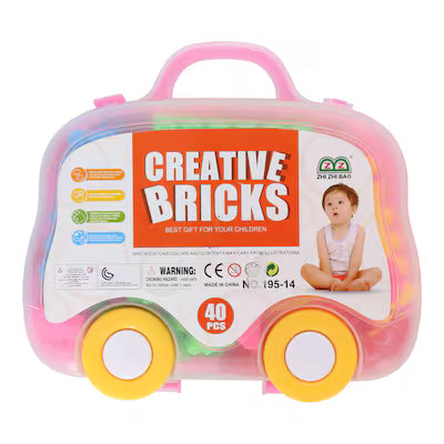 Zhi Zhi Bao Creative Bricks – 40 Pieces (Pink Car-Shaped Case) | Kids Building Blocks