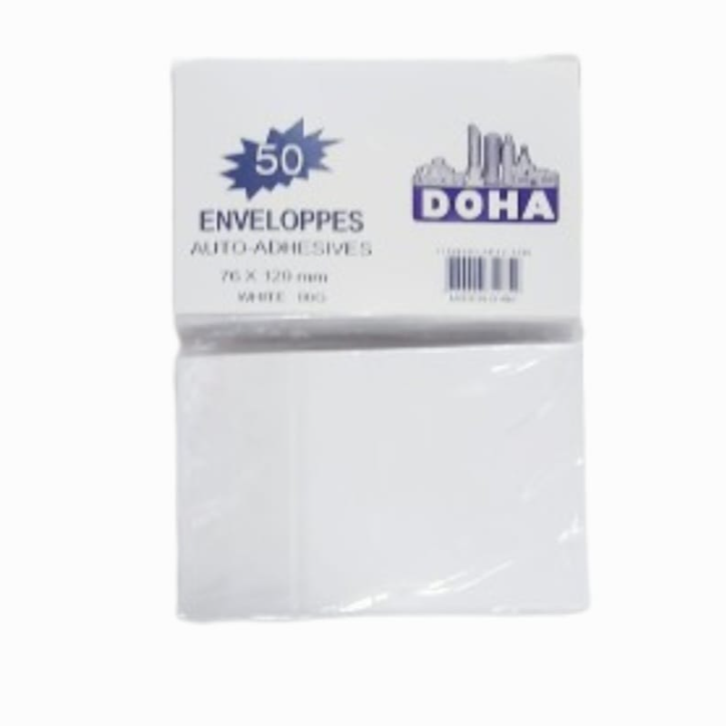 Doha Auto-Adhesive Envelopes – 50 White 76x120mm Envelopes