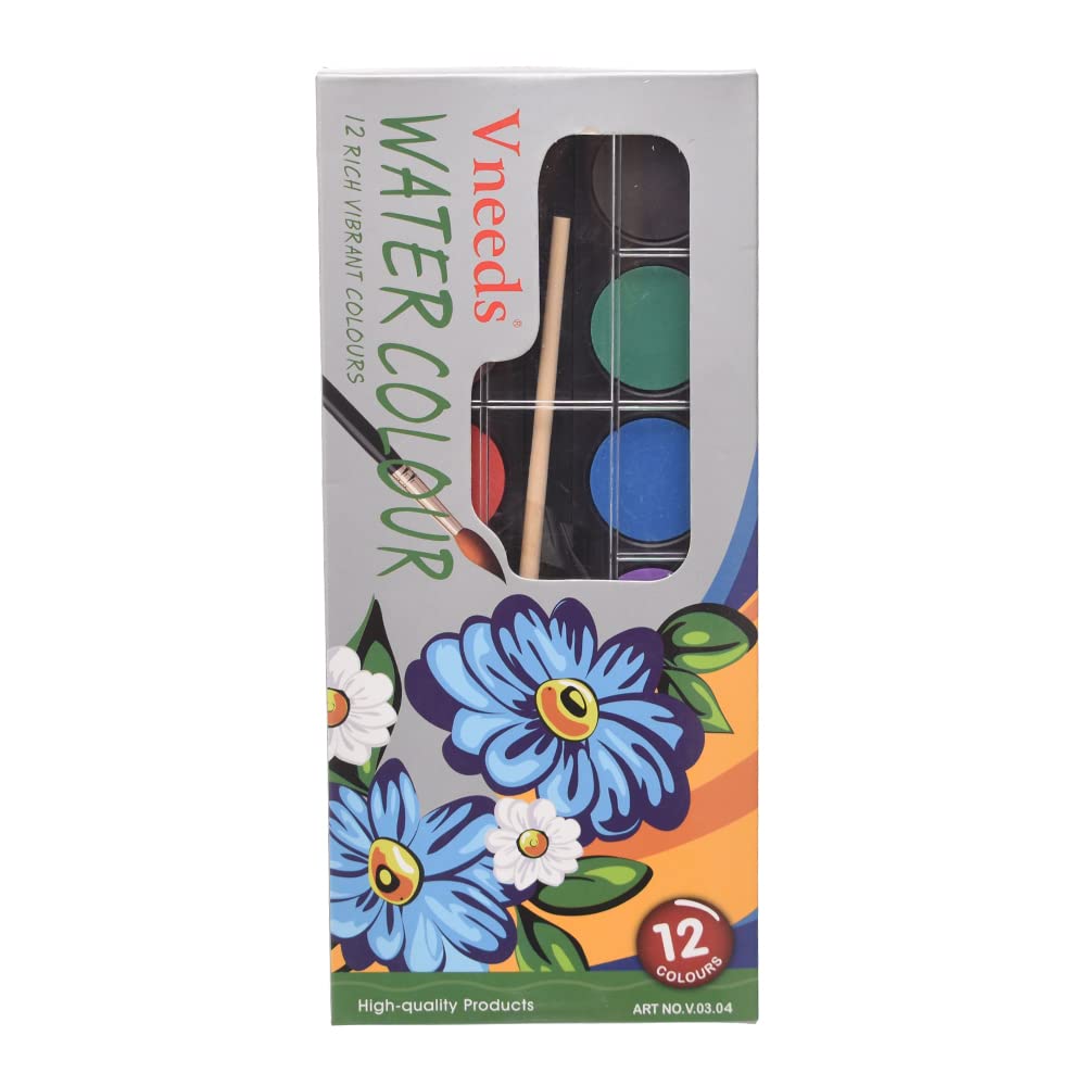 Vneeds V.03.04 12-Color Watercolor Set with Brush – Non-Toxic & Vibrant | Metrix Books Store