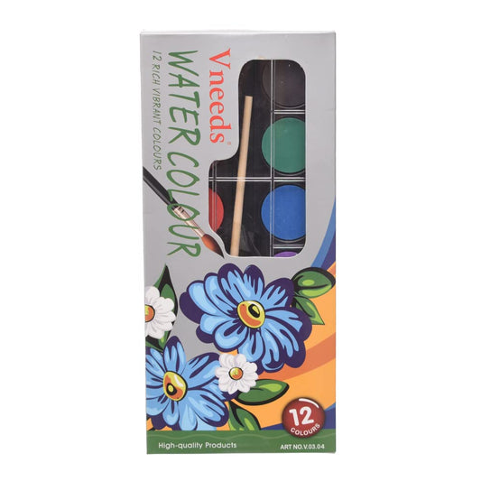 Vneeds V.03.04 12-Color Watercolor Set with Brush – Non-Toxic & Vibrant | Metrix Books Store