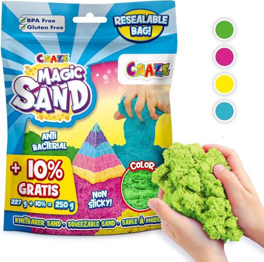Magic Sand 1 lb (500g) | Non-Toxic Kinetic Play Sand with 4 Molds | Kids Sensory Toy Age 4+