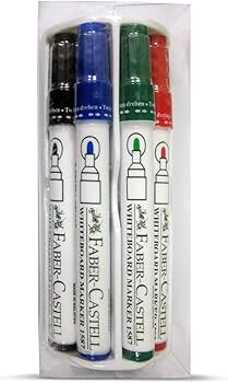 Faber-Castell Whiteboard Marker 1587 with Eraser – 4 Colors, 4pcs | Metrix Books Store