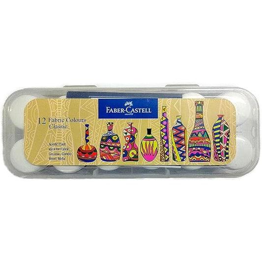 Faber-Castell 12 Fabric Colours – Classic Acrylic Paint Set for Fabric, Canvas & Wood