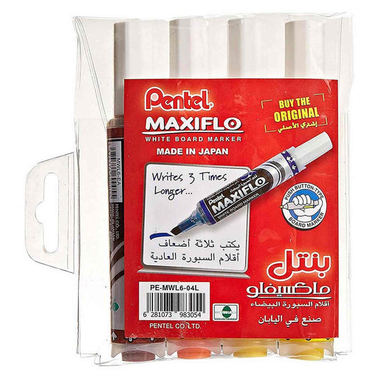 Pentel Maxiflo Whiteboard Marker – Push Button, 4 Colors | Metrix Books Store