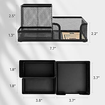 Black Mesh Metal Desk Organizer – 3-Compartment Office Supply Holder