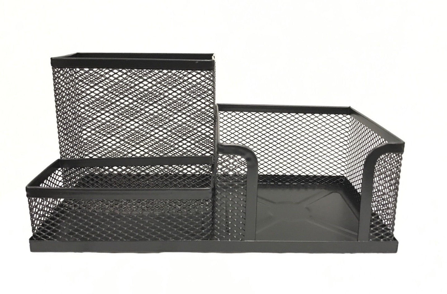 Black Mesh Metal Desk Organizer – 3-Compartment Office Supply Holder