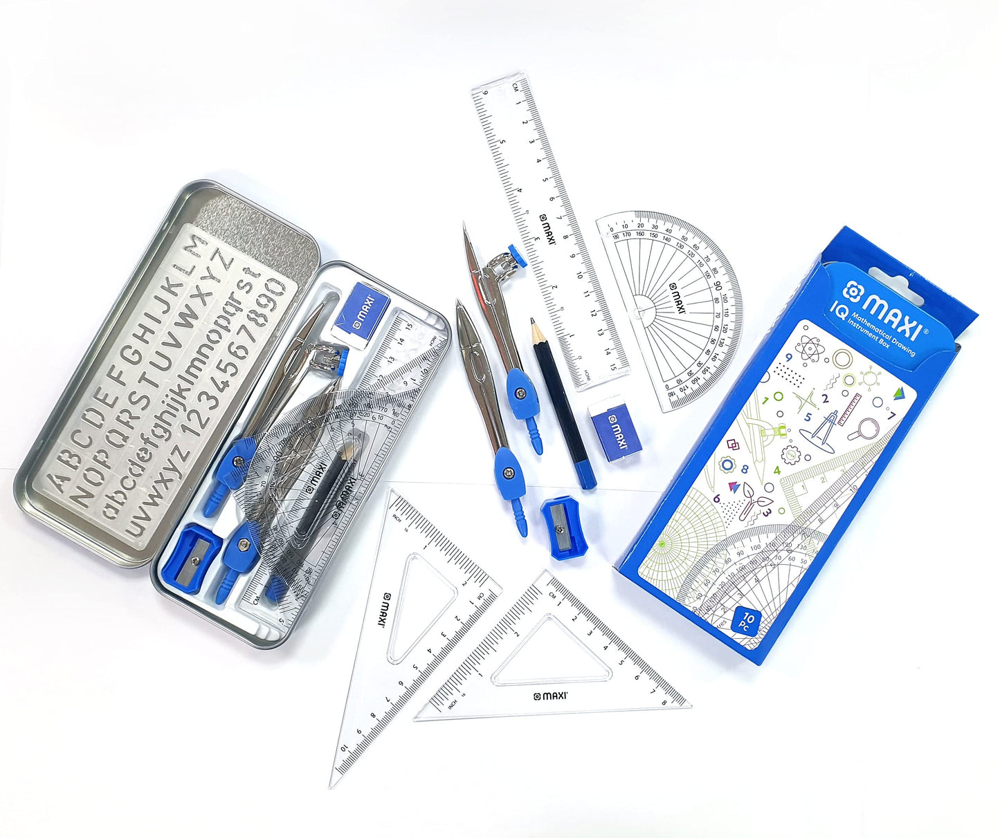 Maxi IQ Mathematical Drawing Instrument Box – Premium 10-Piece Geometry Set | Metrix Books Store