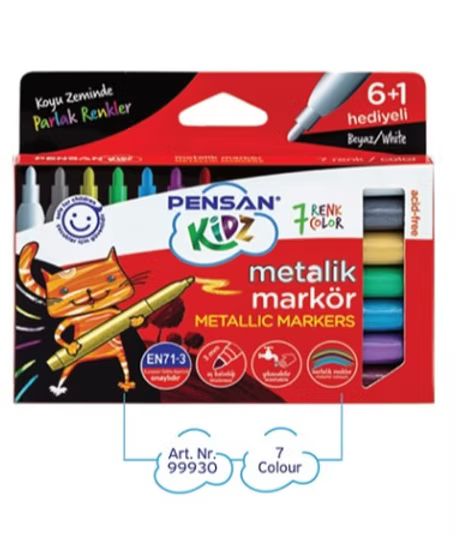 Pensan Kidz Metallic Markers 7 Colors – Washable & Bright on Dark Surfaces | Metrix Books Store