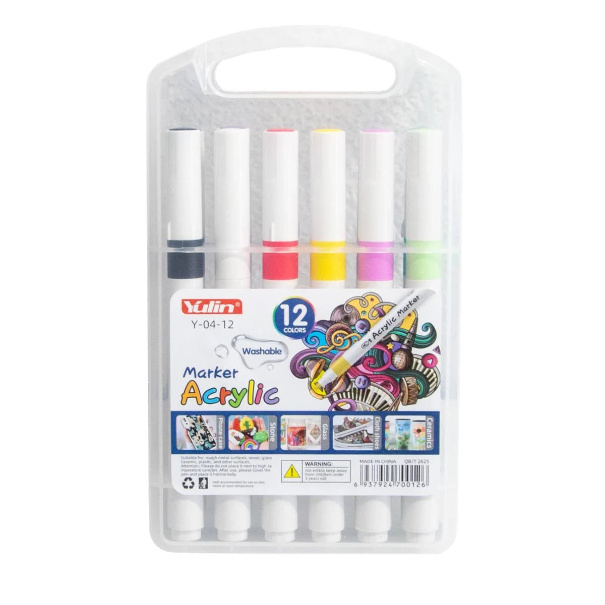 Yulin 12-Color Acrylic Markers – Quick-Dry, Multi-Surface | Metrix Books Store
