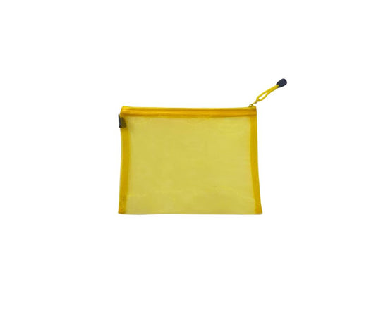 Yellow Zippered Mesh Document Bag – B5, PVC Mesh Organizer