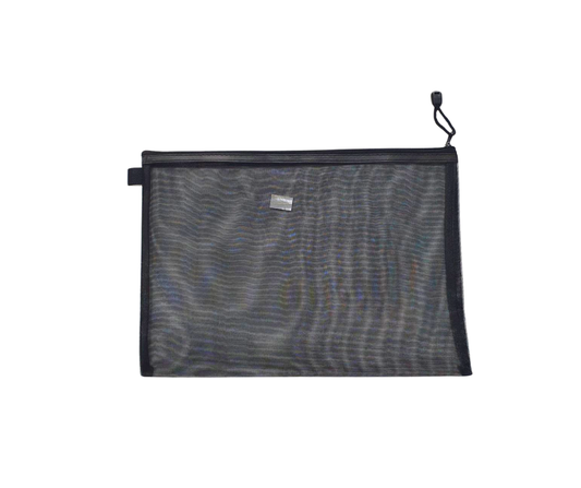Black A3 mesh zipper document bag made from translucent nylon
