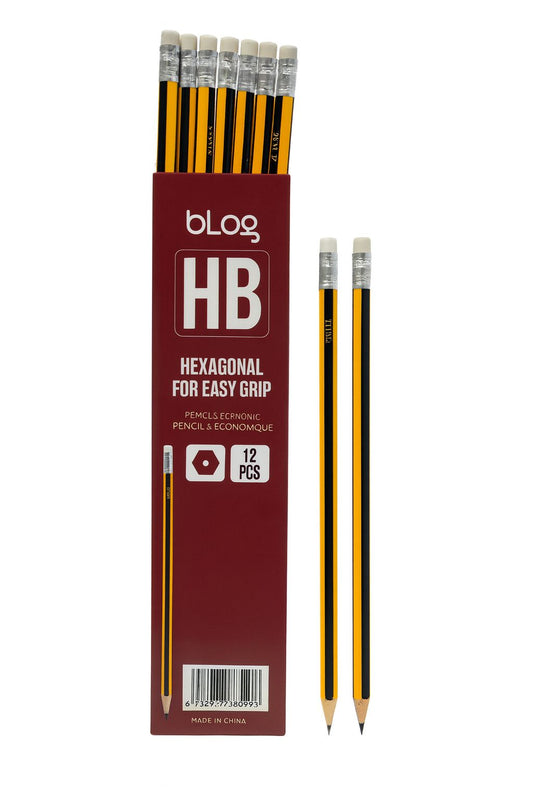 HB Hexagonal Pencils with Eraser – Pack of 12 | Metrix Books Store Qatar