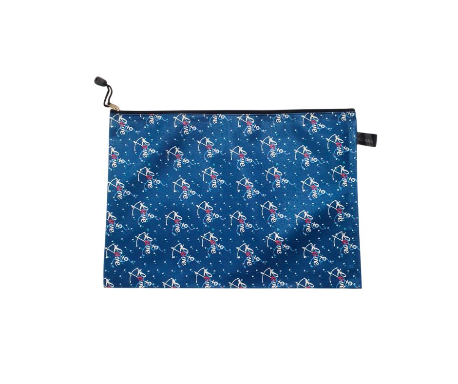 Blue zippered pouch with anchor and Love pattern