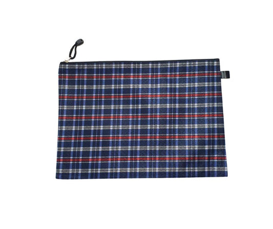 Celco Tartan A4 Zipper Folder | Blue Plaid Document Bag