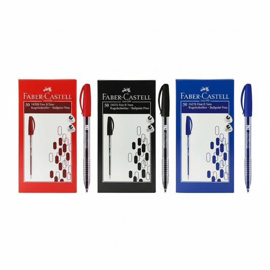 Buy Faber-Castell Ball Pen 0.7mm Black, blue & red – Box of 50 | Smooth Writing Pens | Metrix Books Store