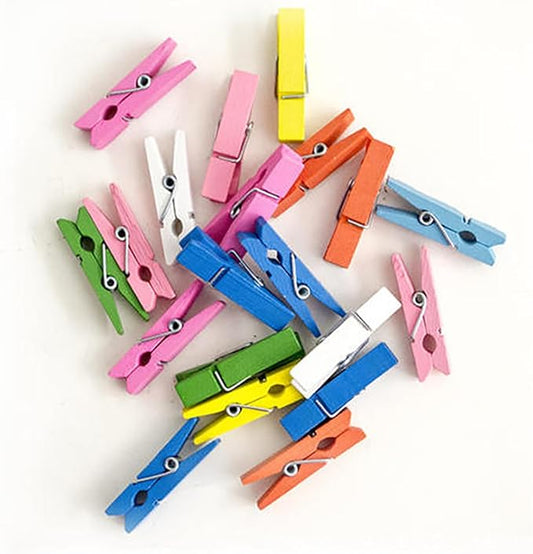 Mini Wooden Clothes Pins 1 Inch (2.5cm) 20pcs Multicolour Craft Clips