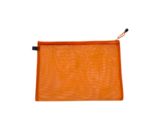 Orange A3 mesh zipper document bag made from translucent nylon
