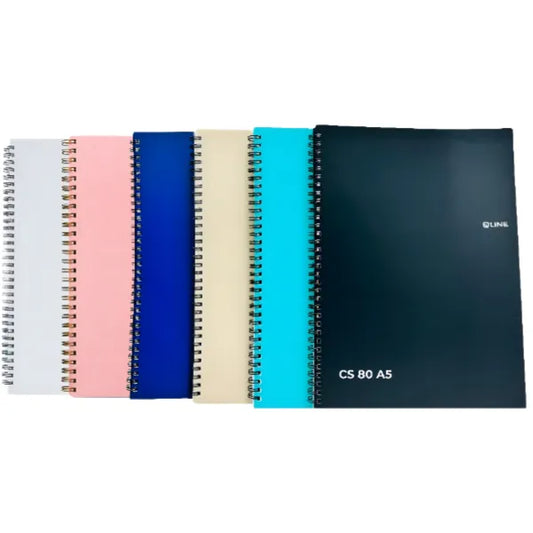 Q Line Spiral Notebook A5 – 80 Ruled Sheets, Compact & Durable