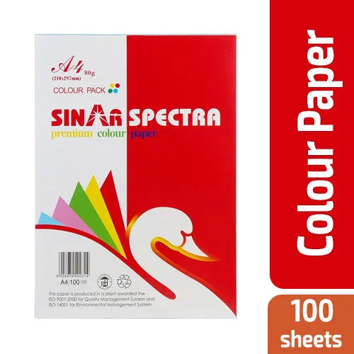 Sinar Spectra A4 Premium Colour Paper – 100 & 250 Sheets | 10 Rainbow Colors | 80 GSM – Metrix Books Store
