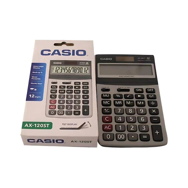 Casio AX-120ST Desktop Calculator – 12-Digit Tilt Display, Dual Power, Metal Faceplate