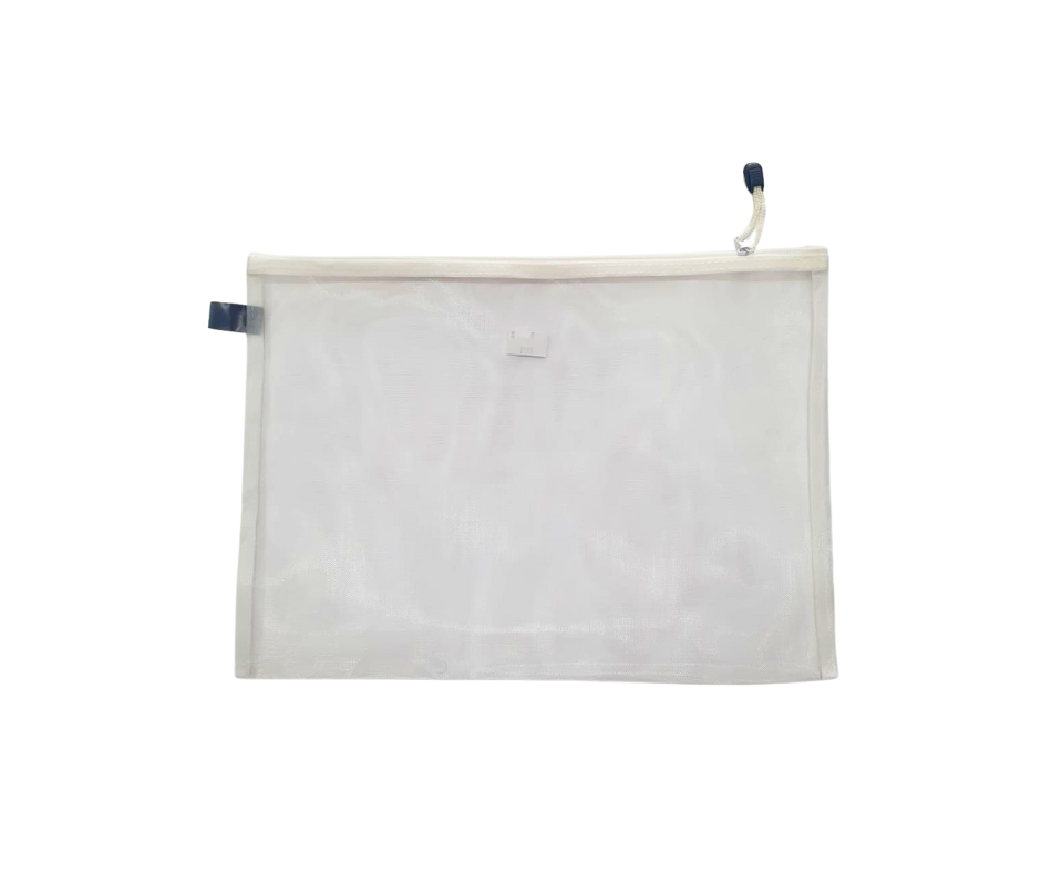 White A3 mesh zipper document bag made from translucent nylon