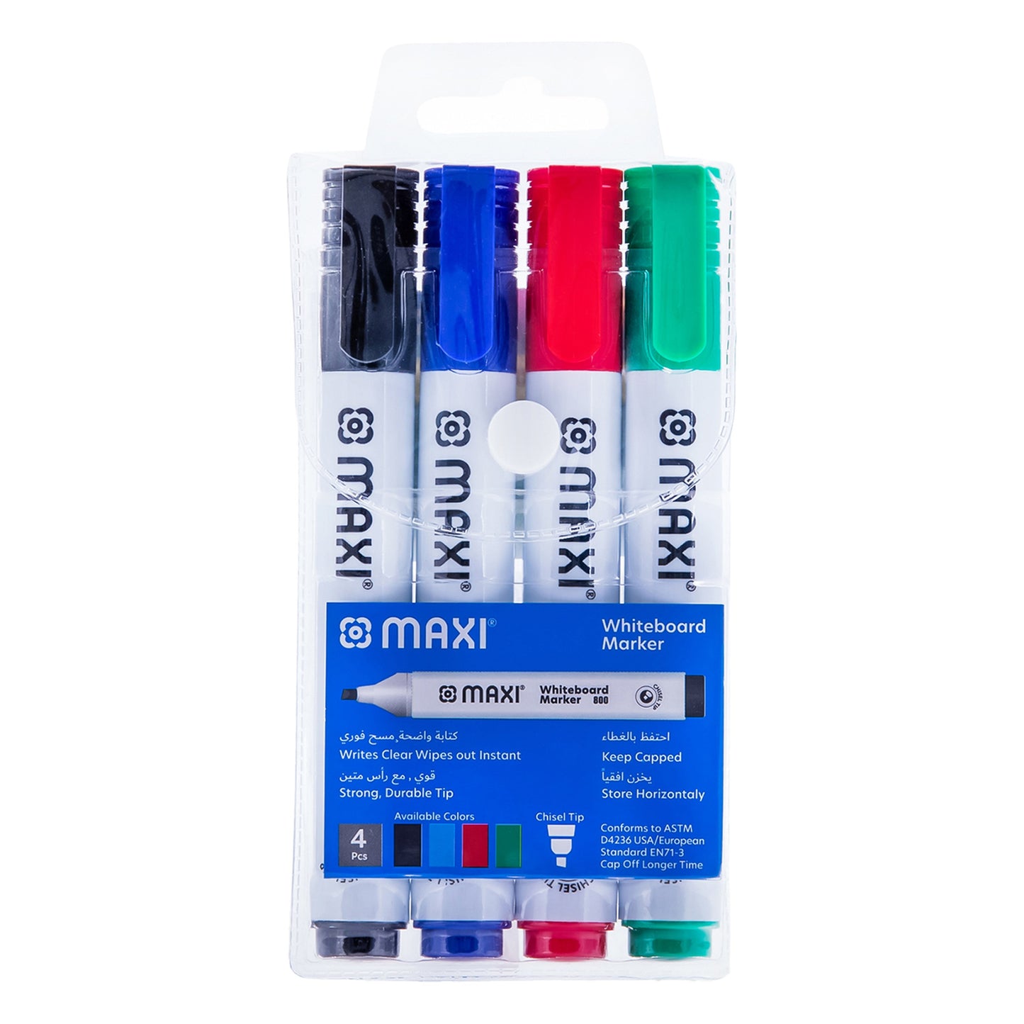 Maxi Chisel Tip Whiteboard Marker 4pcs – MX-800-4 | Metrix Books Store