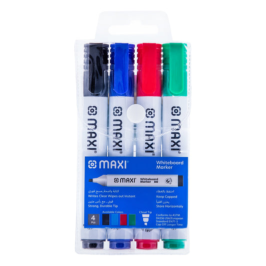 Maxi Chisel Tip Whiteboard Marker 4pcs – MX-800-4 | Metrix Books Store