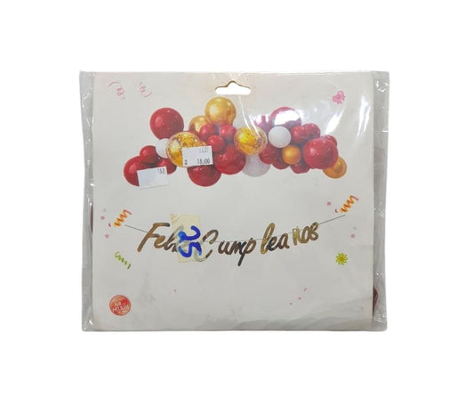 Red & Gold Birthday Balloon Arch Kit | Feliz Cumpleaños Party Decor