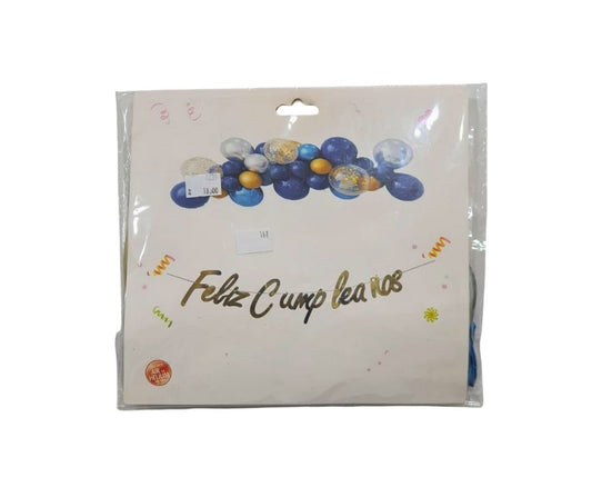 Feliz Cumpleaños Blue & Gold Balloon Garland Set