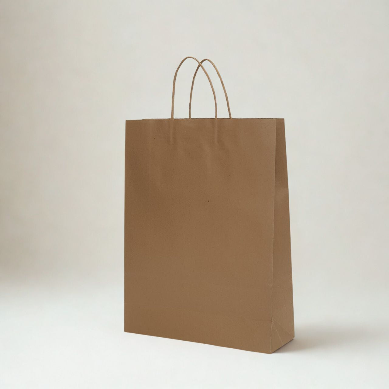 Medium brown kraft paper bag with twisted paper handles for retail and gifting