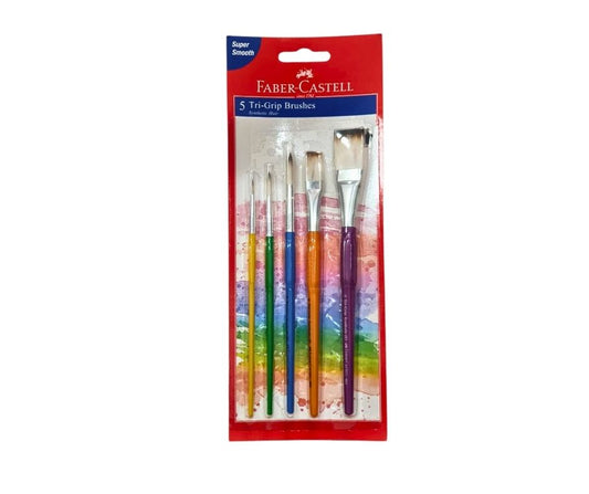 Faber-Castell 5 Tri-Grip Paint Brushes – Round & Flat Synthetic Set