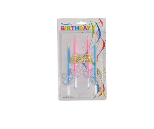 Birthday Cake Candles with Swan Holders & Happy Birthday Topper