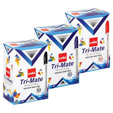 Cello Tri-Mate Ballpoint Pen Blue, Black & Red 0.7mm (Pack of 50) | Smooth Writing Pens | Metrix Books Store
