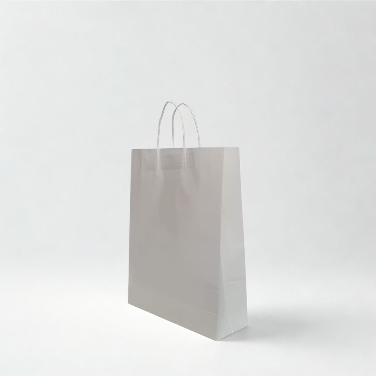 Medium white kraft paper bag with twisted paper handles for retail and gifts