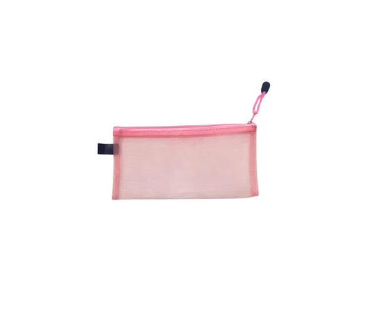 Giftinguru Plain Pink Transparent Pencil Pouch – Mesh/Polyester