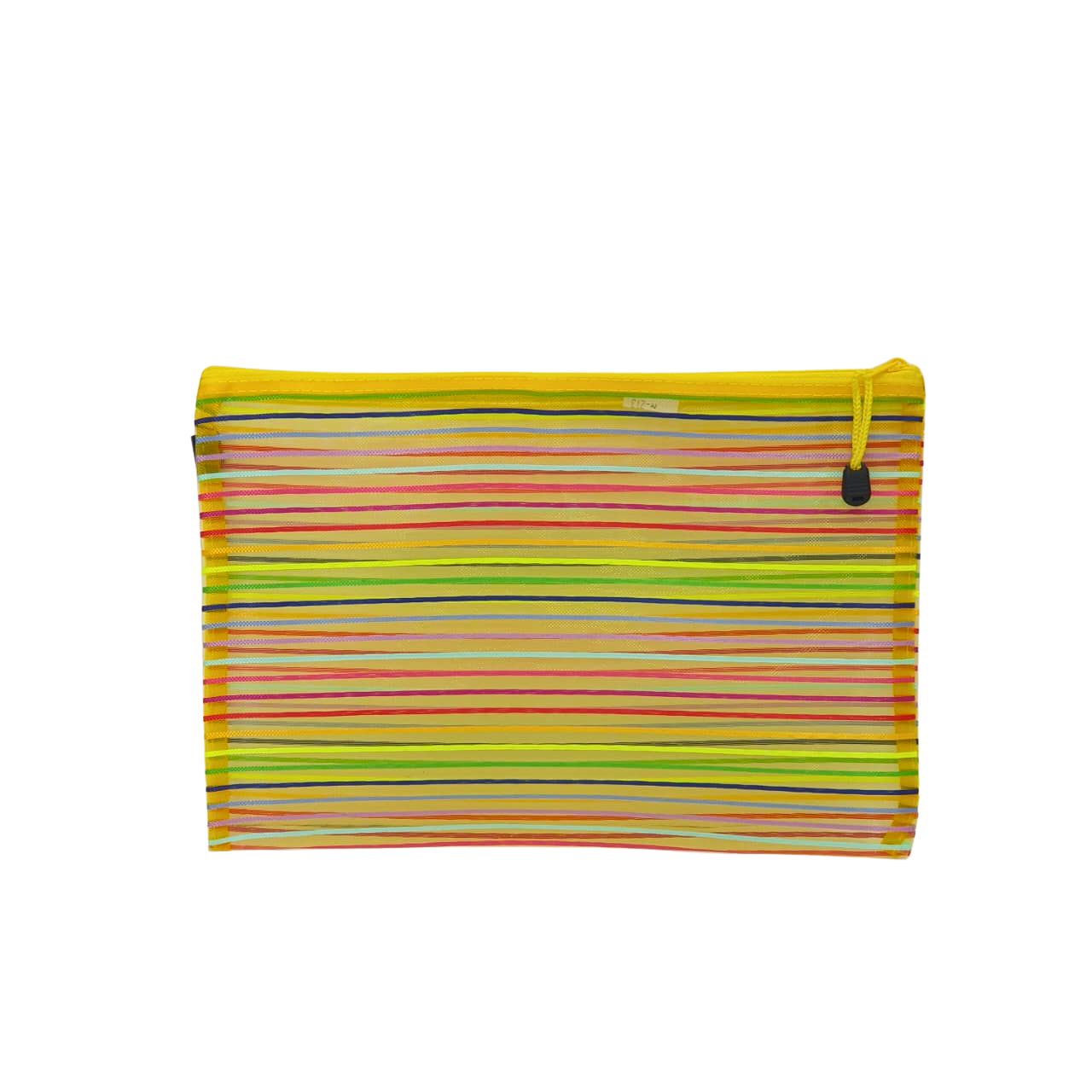 A3 yellow mixed rainbow-striped mesh zippered pouch for documents, stationery, and travel