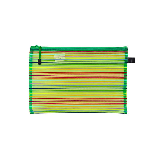 Colorful Striped Mesh Zippered Pouch – A3 Size