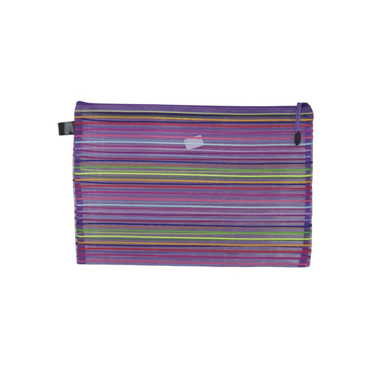 Purple Rainbow-Striped Mesh Zipper Pouch / Document Bag – A3 Size