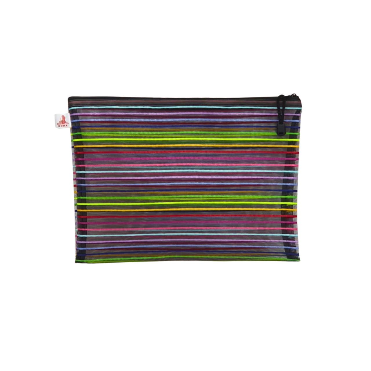 Green & Purple Mixed Striped Mesh Zipper Pouch / Document Bag – A3 Size